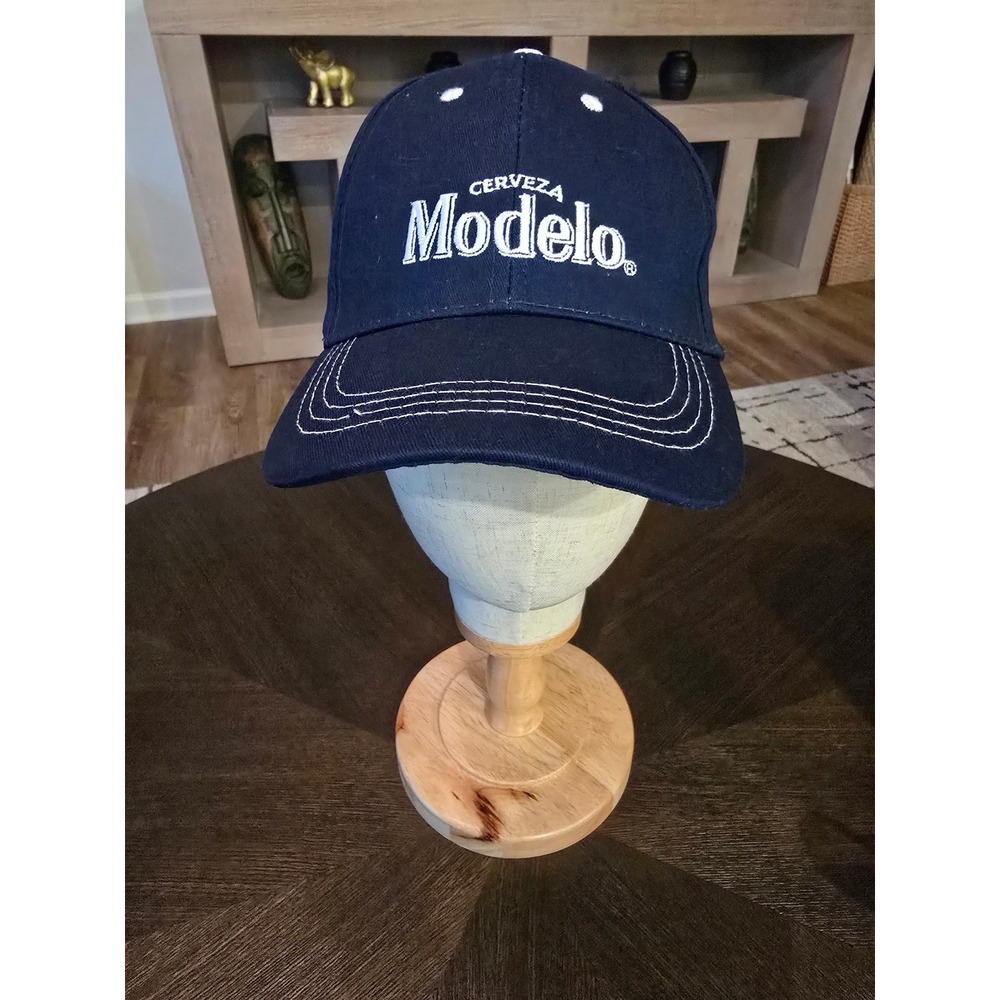 Modelo Cerveza Navy Blue Baseball Cap White Embroidered Logo Adjustable Hat